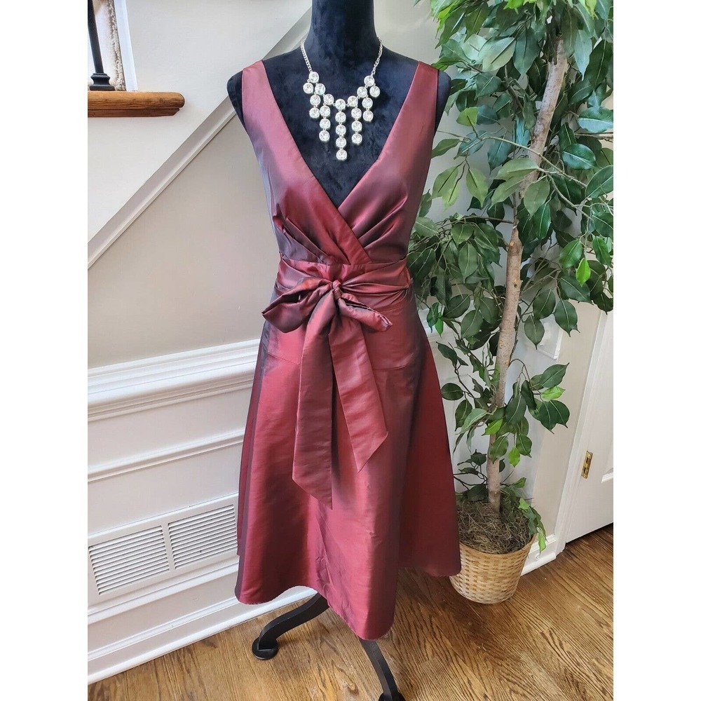 Coldwater‎ Creek Women Burgundy Polyester V-Neck Sleeveless Knee Length Dress 14